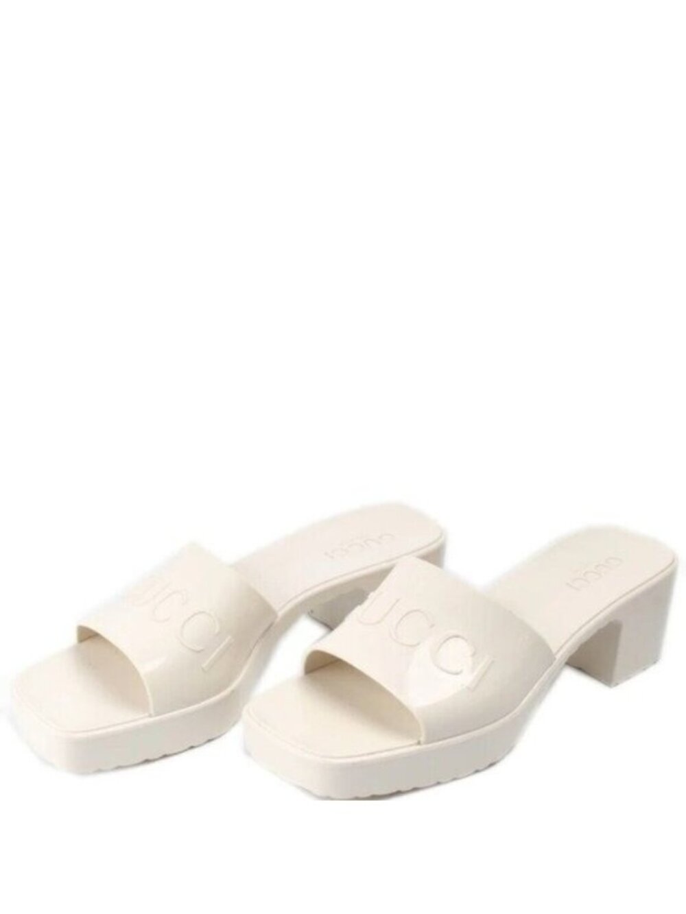 NEW Gucci White Rubber Slide Block Heel Sandals Size 41
